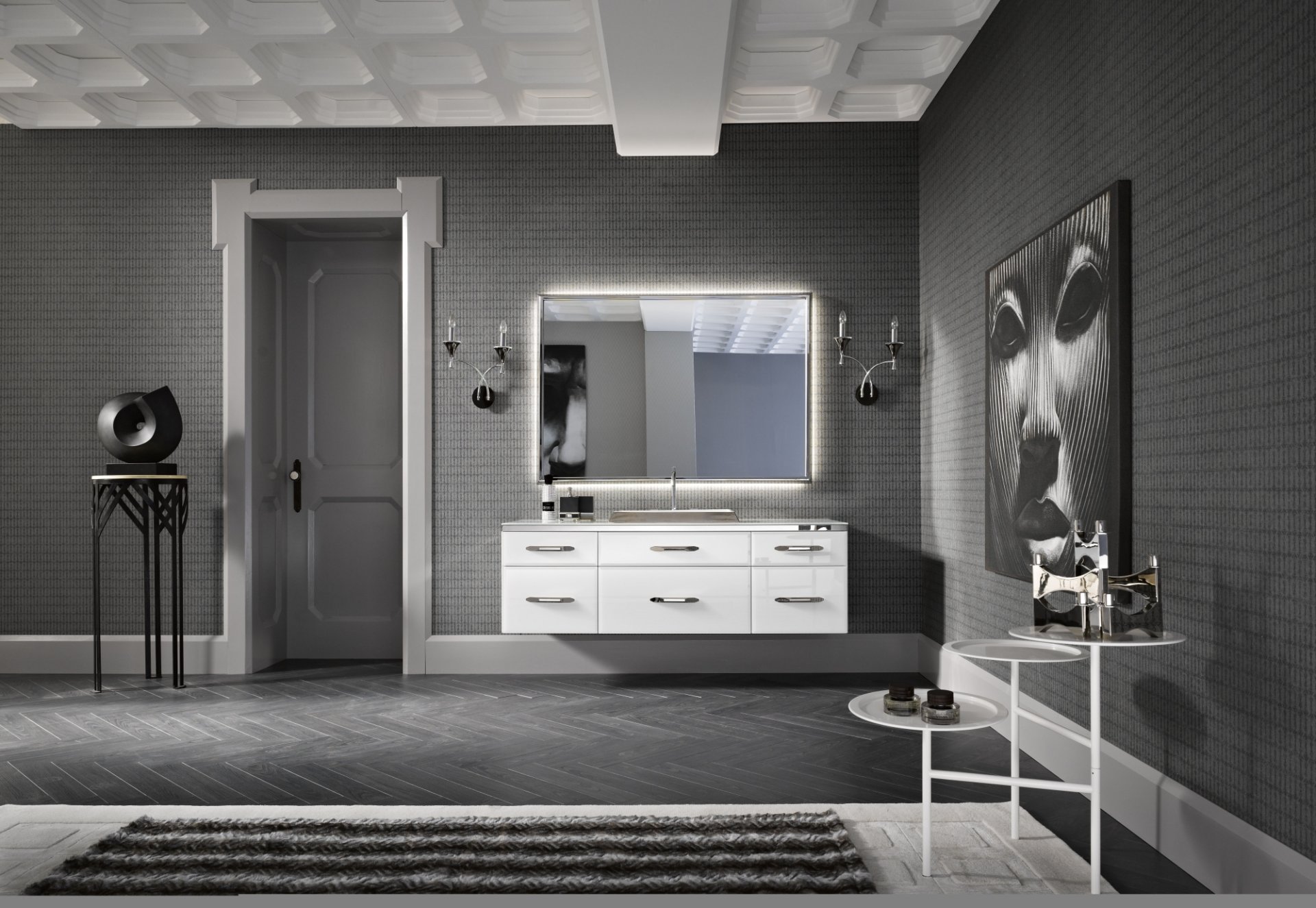 interni design art deco bagno nero bianco grigio