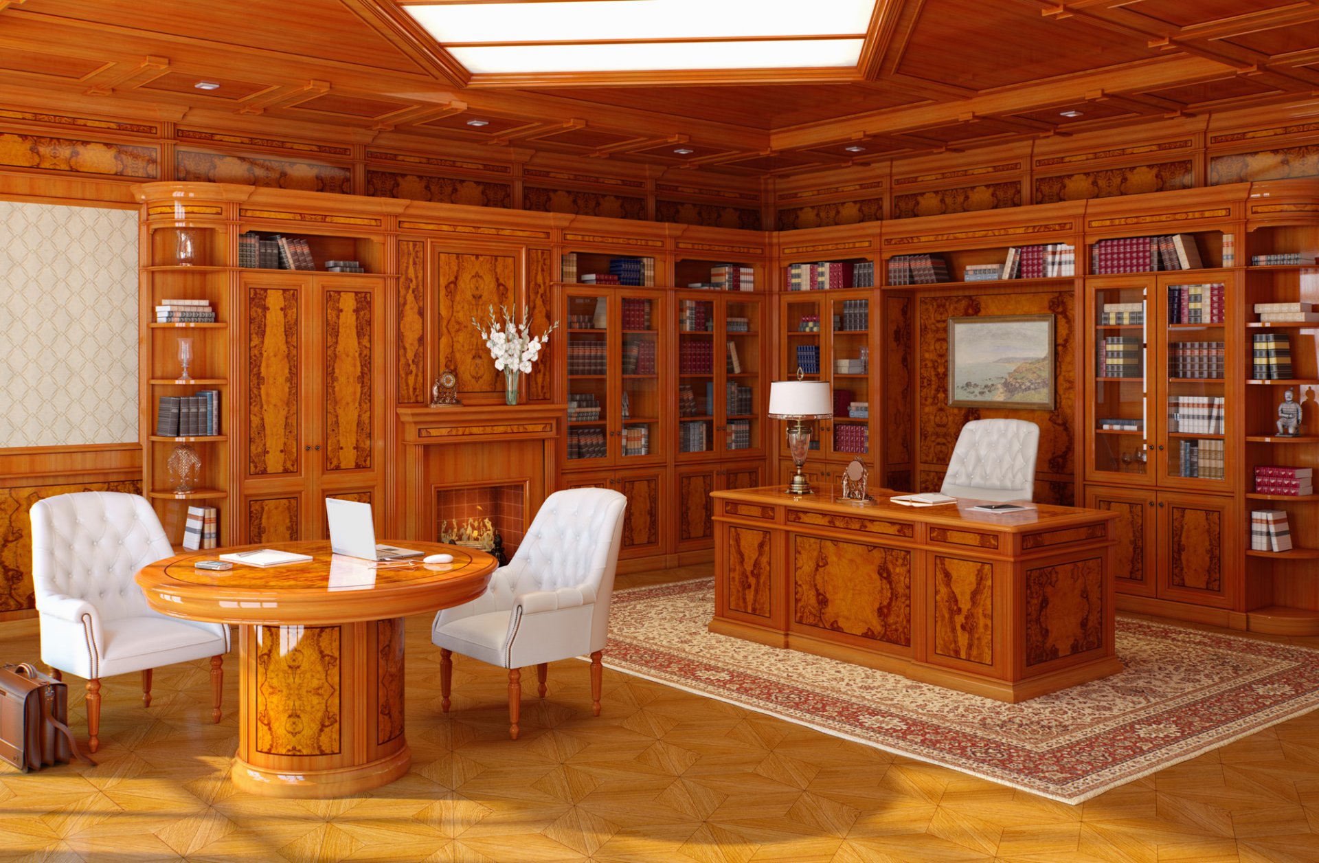 office interior cabinet style classics table chair computer armchairs furniture books picture