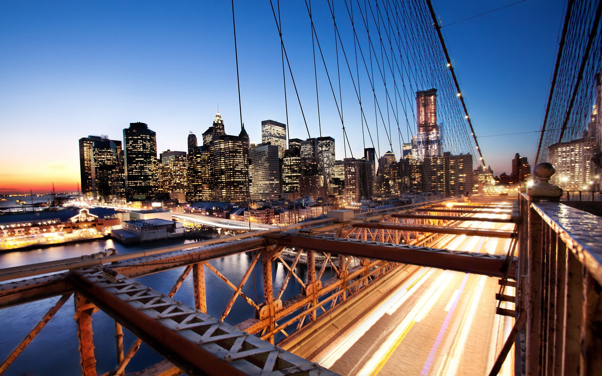 new york nyc new york brooklyn bridge usa sunset financial district tramonto