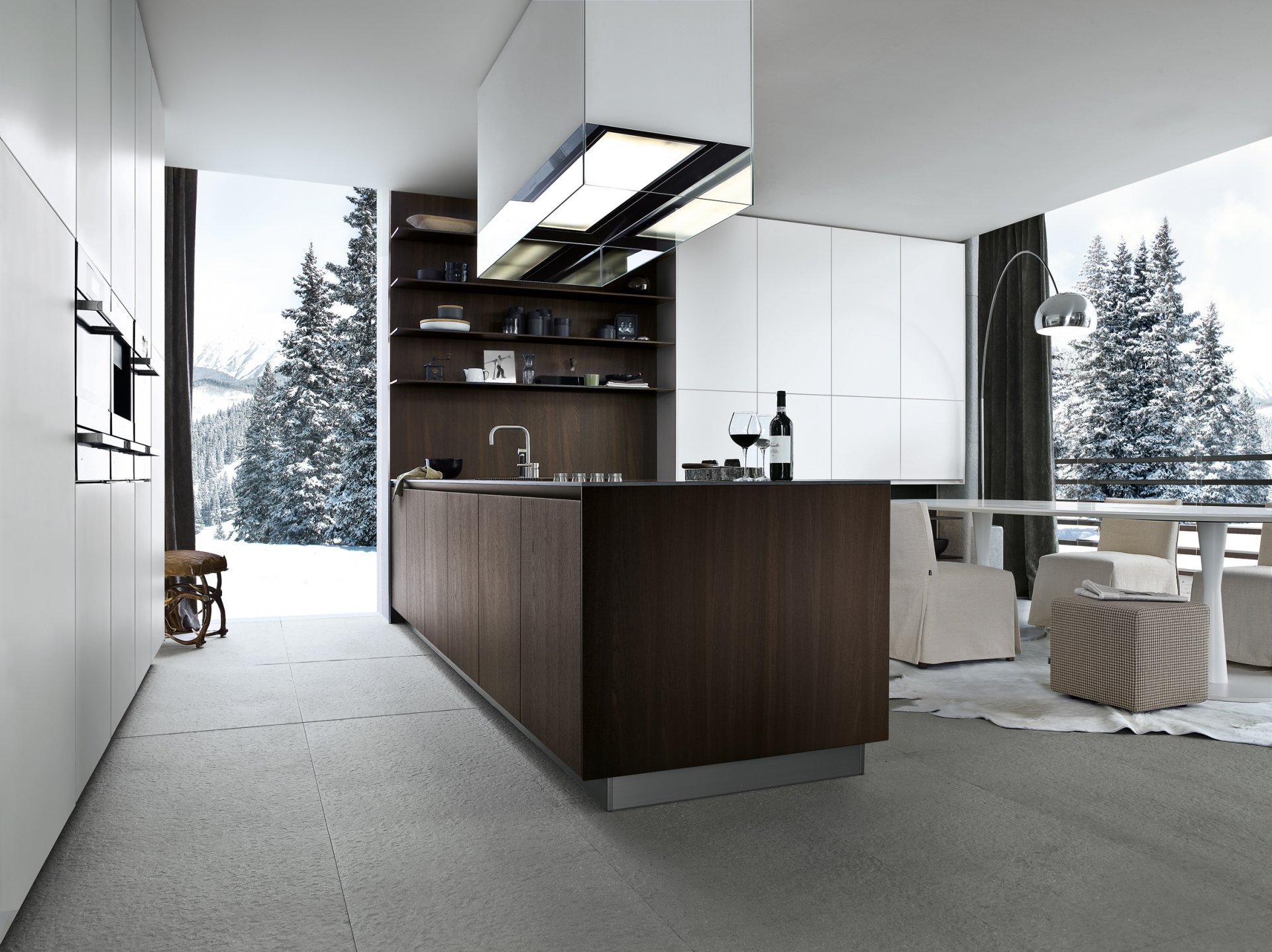 intérieur cuisine design meubles arbres de noël neige