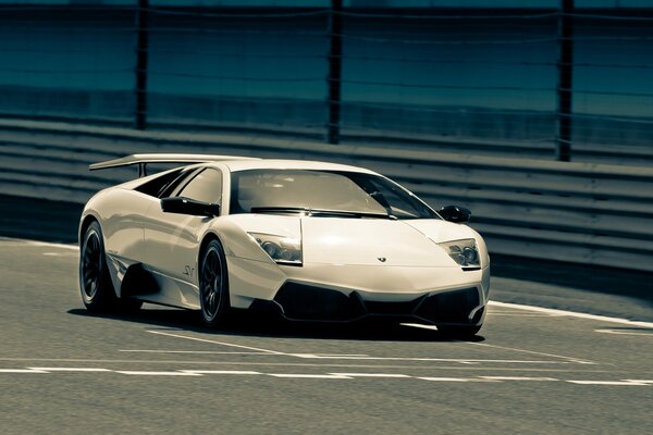 Lamborghini murcielago blanco en la carretera