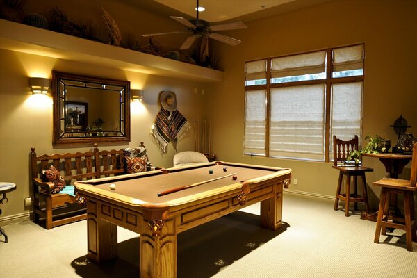 Game room with billiard table