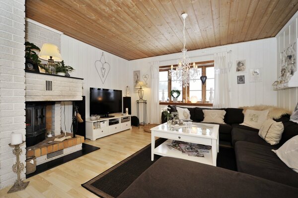 Interior of the living room with fireplace