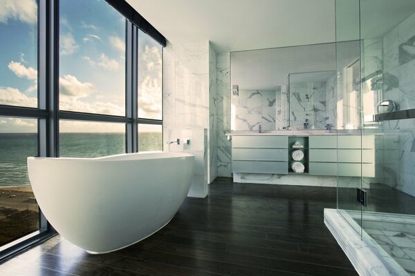 Bathroom with ocean view