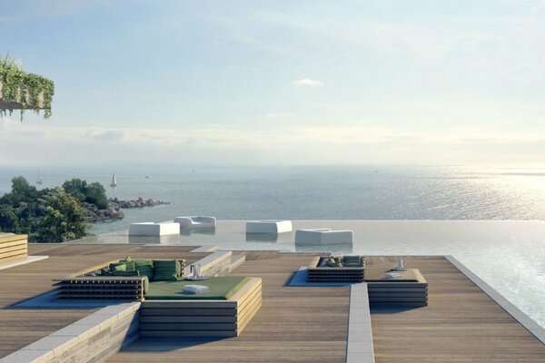 Piscina en la Villa y vista al mar