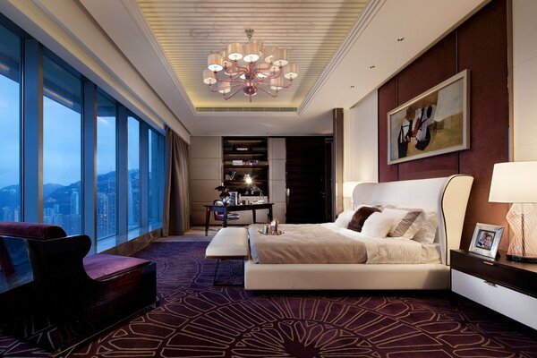 Luxury bed with city view