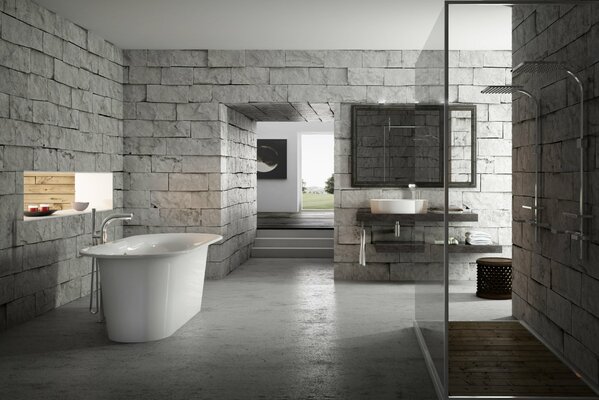 Bagno in stile grigio pietra