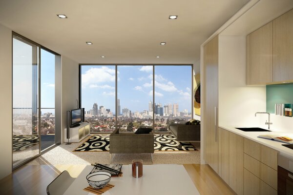 Stylish interior of a room in a big city