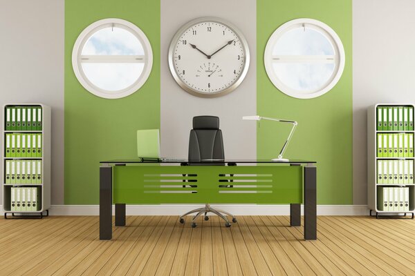 Intérieur élégant de bureau en vert