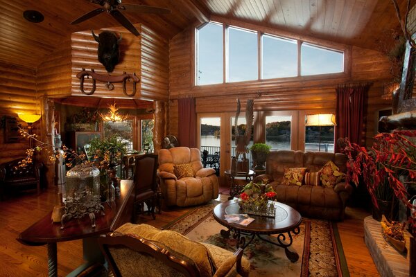 Intérieur confortable dans une maison en bois