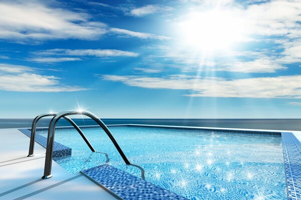 Descent into a beautiful swimming pool under the sun