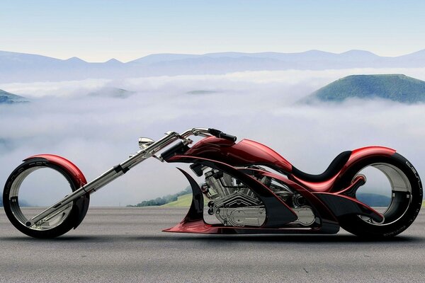 Red motorcycle concept without a central axle