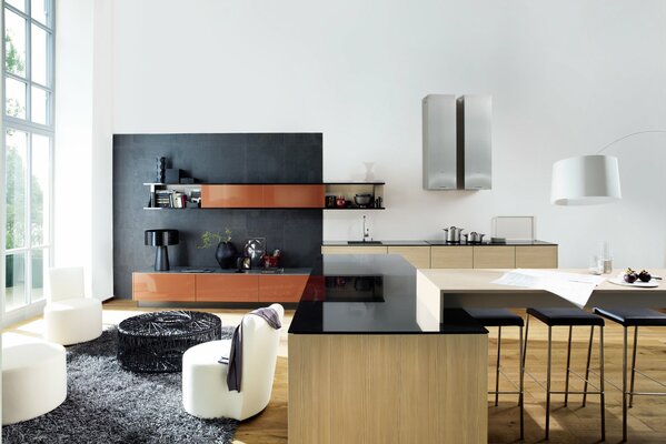 Kitchen with loft styles with bar table