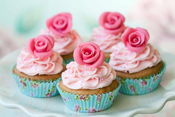 Delicate decorations of airy cupcakes