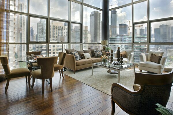 Large living room with panoramic windows