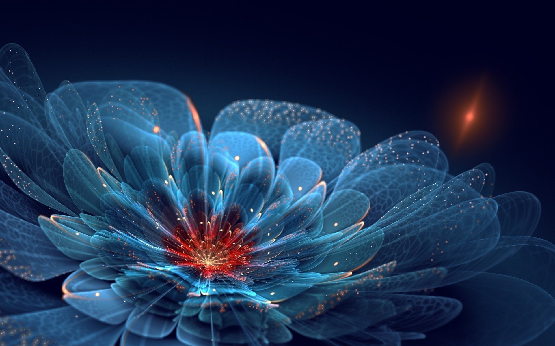 neon petals flower blue sparks art