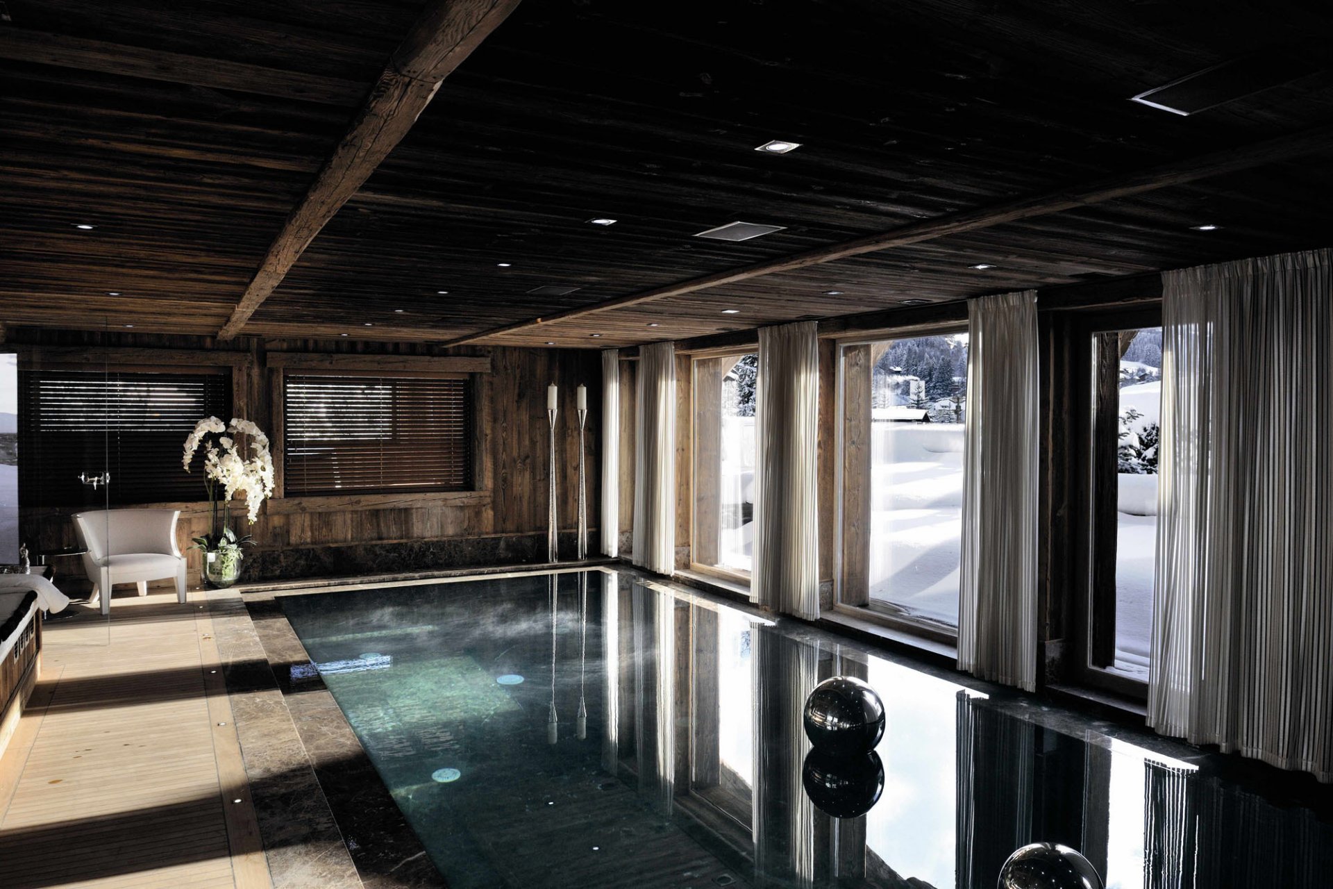 interior house design pool winter snow