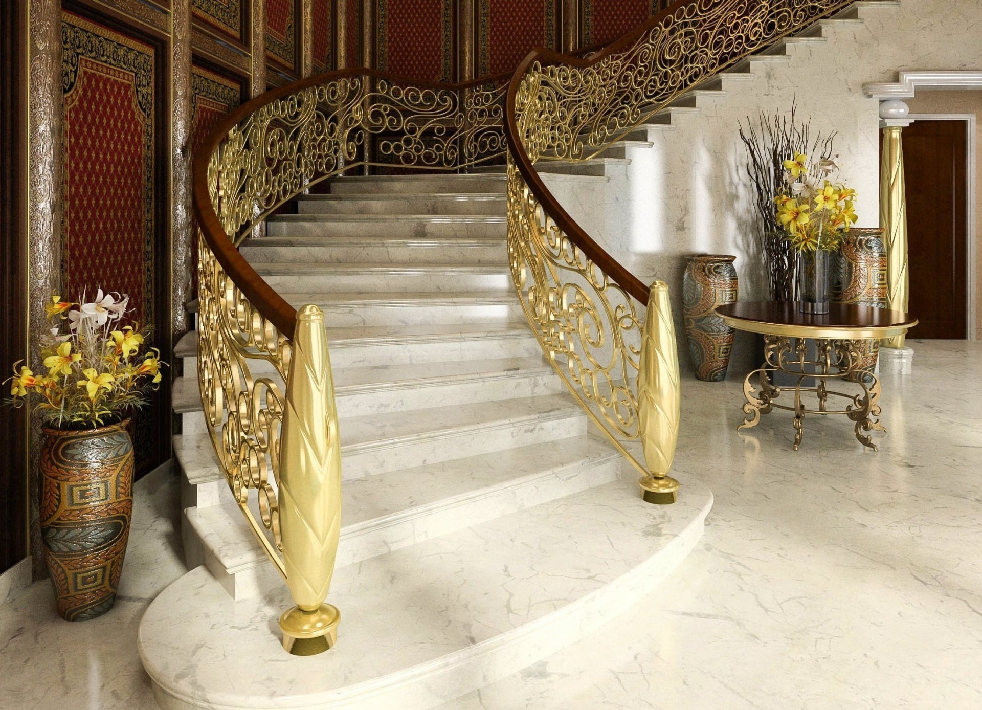 interior stairs handrails doors vase flower design