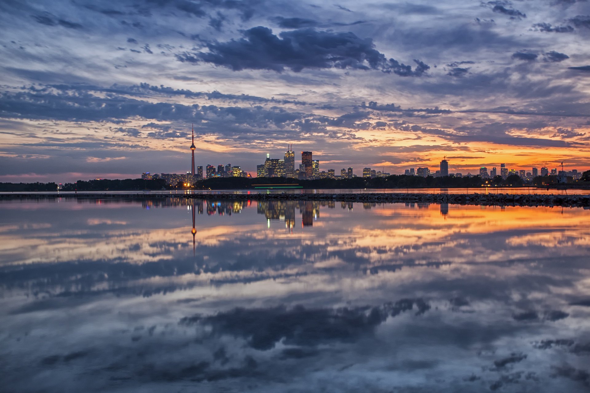 the city canada toronto the sky clouds sunset sea