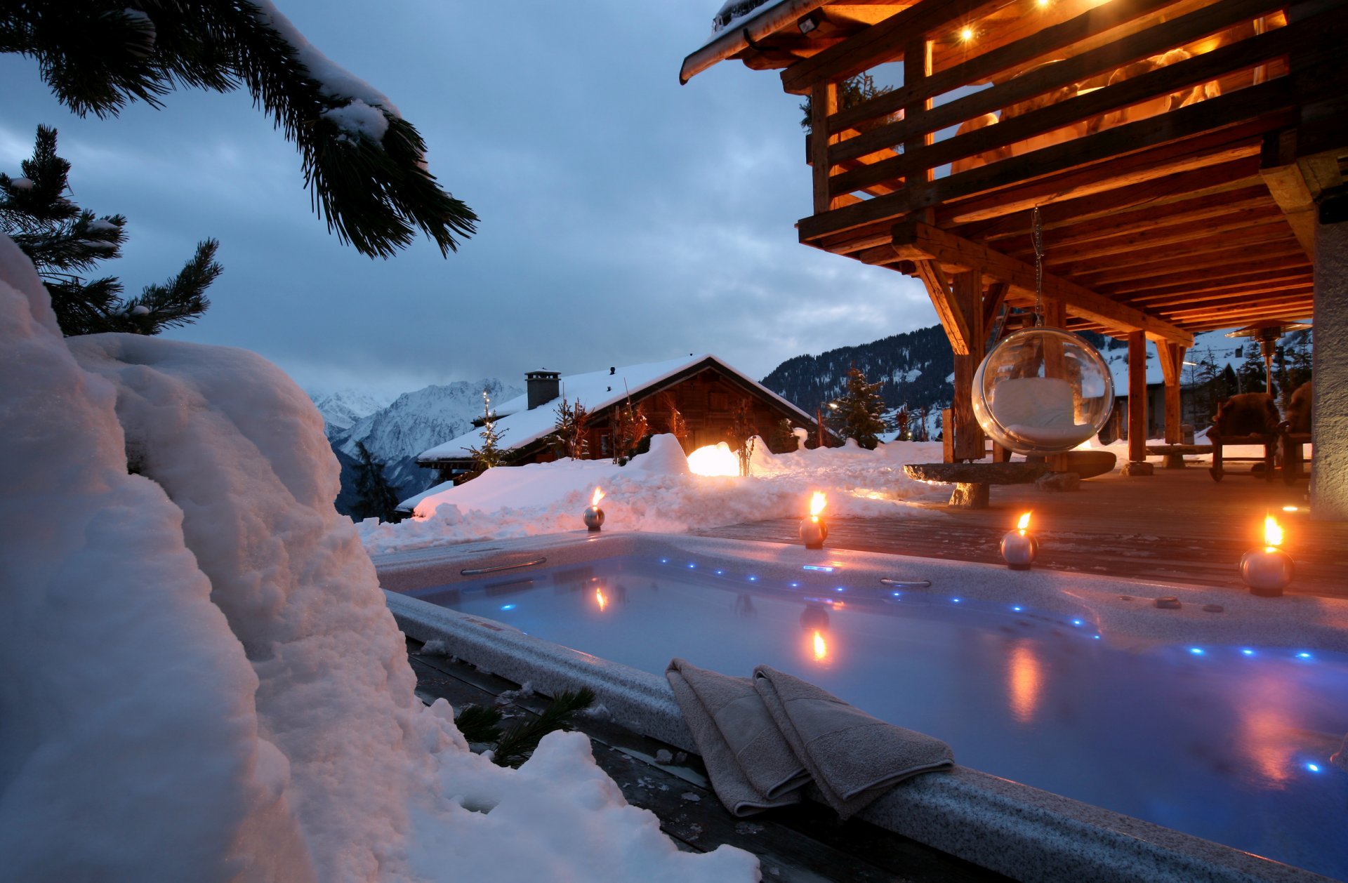 jacuzzi poltrone cabine neve montagne