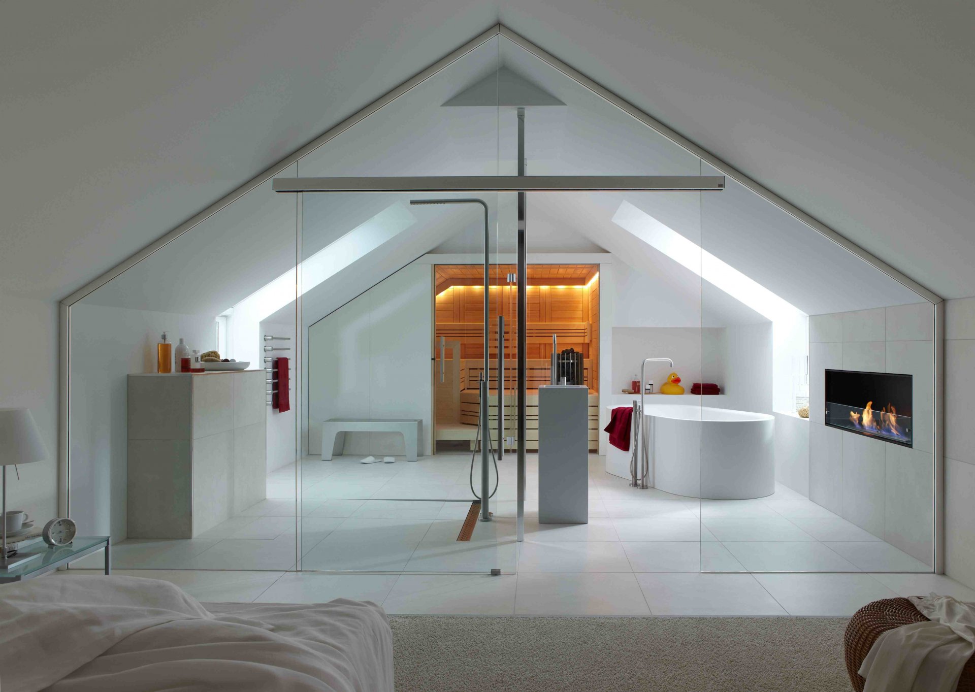 intérieur style design maison villa chambre salle de bains sauna verre salle de bains en verre blanc de luxe avec moderne