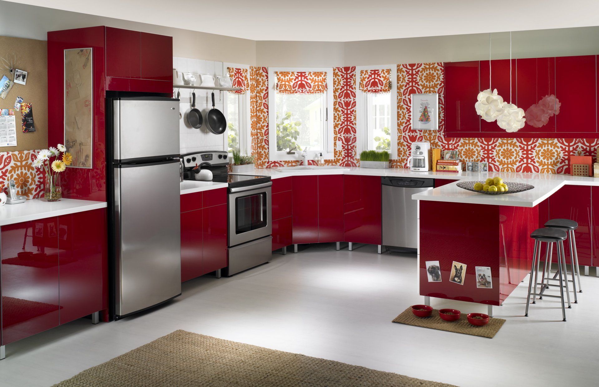 kitchen red interior design style flowers flower