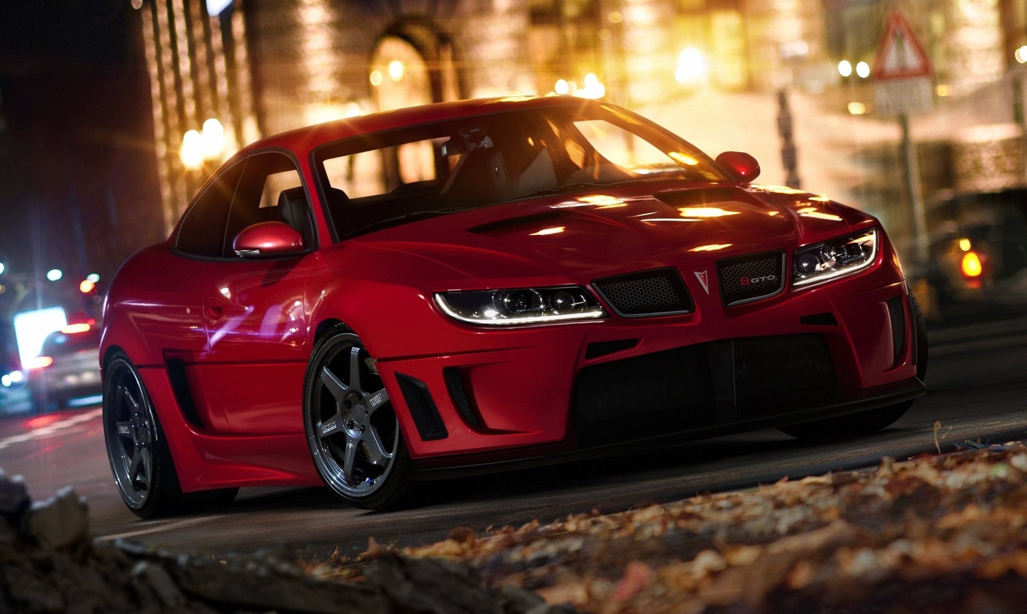 ville gto nuit lumières voiture pontiac rouge