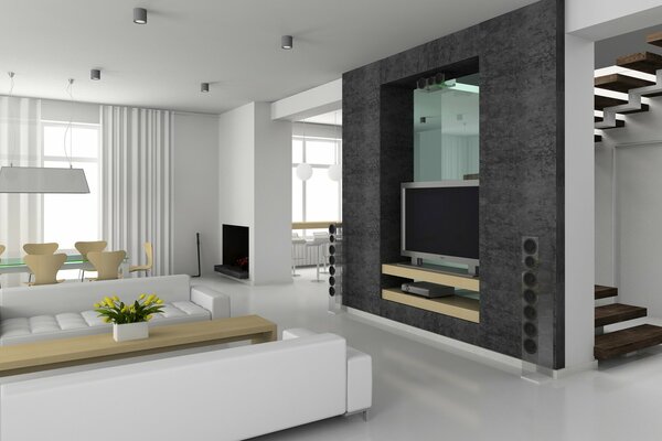 Living room in white tones