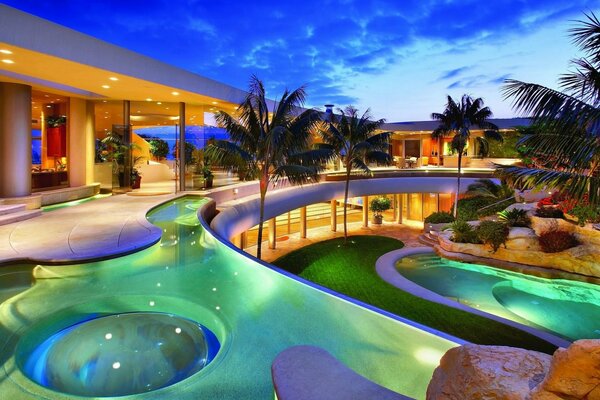 Palm trees surrounded by stones in the villa