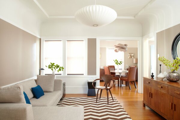 Cozy bright living room in pastel colors