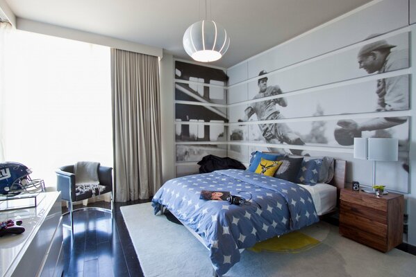 Stylish bedroom for a teenager, a boy, an athlete