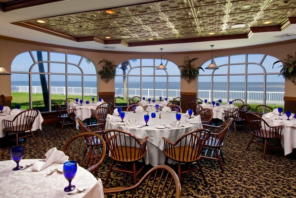 Restaurant interior with sea view