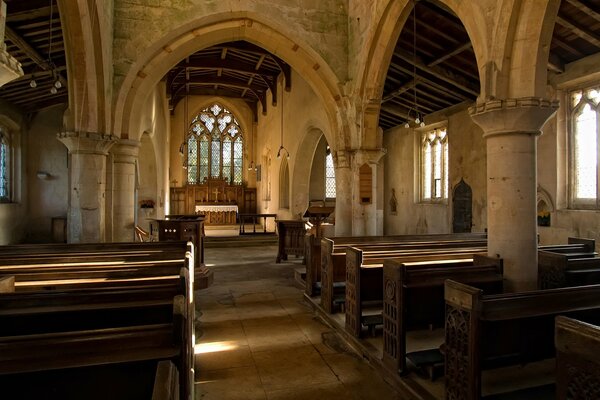 An old cathedral with columns in the hall