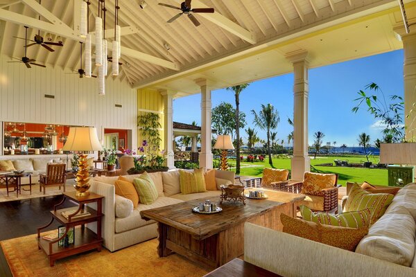 Beige sofa on a light terrace