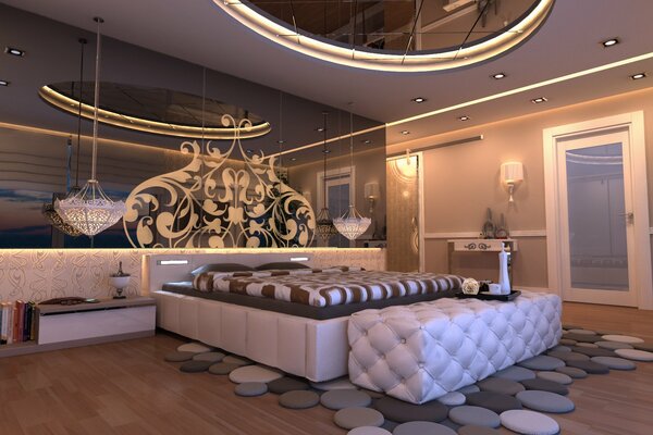 Chic design of a huge bedroom