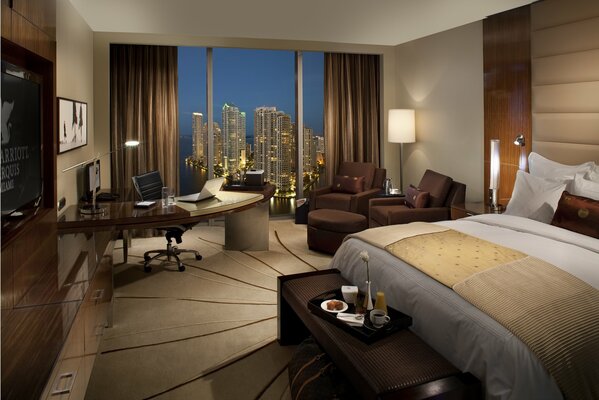 Beautiful renovation of a room with a view of the night city