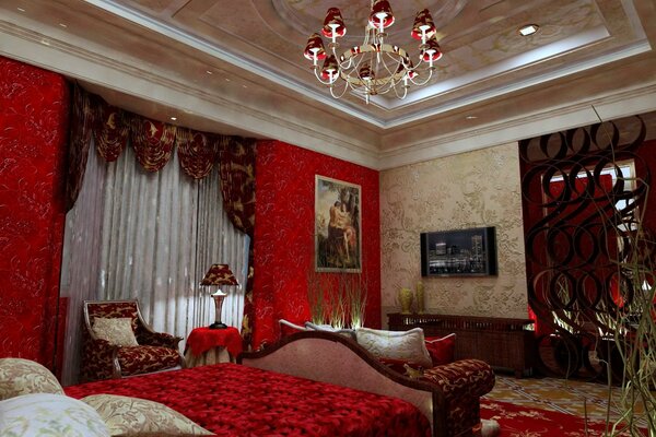 Chic interior in red tones