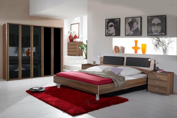 Stylish bedroom. Villa with an interesting design