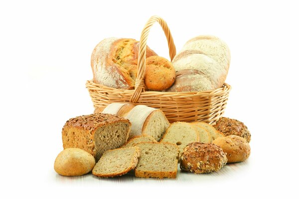 Basket with rolls , bread and other pastries