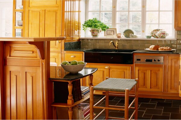 Kitchen interior design made of wood