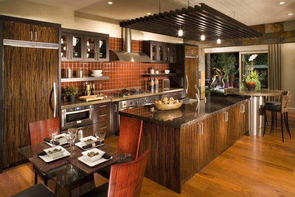 Kitchen design in chocolate tones