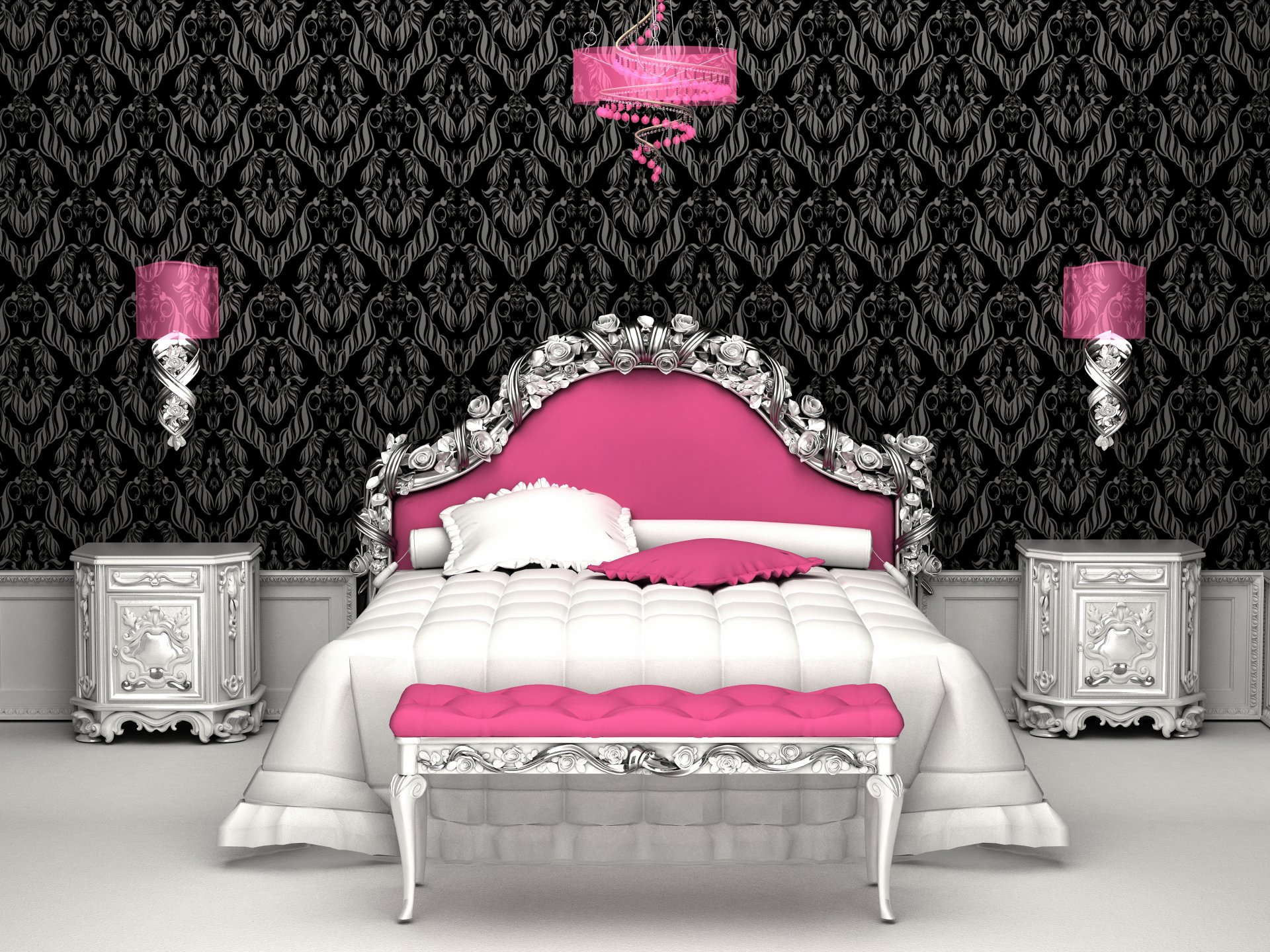 interior room bed pink