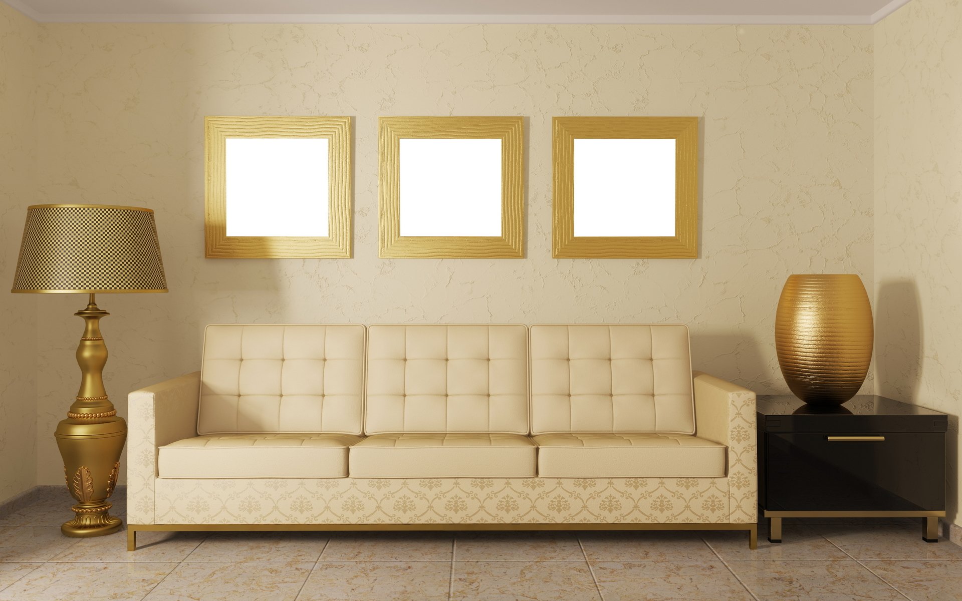 interior design room furniture sofa pillow light lampshade vase mirror frame gold flowers beautiful grand