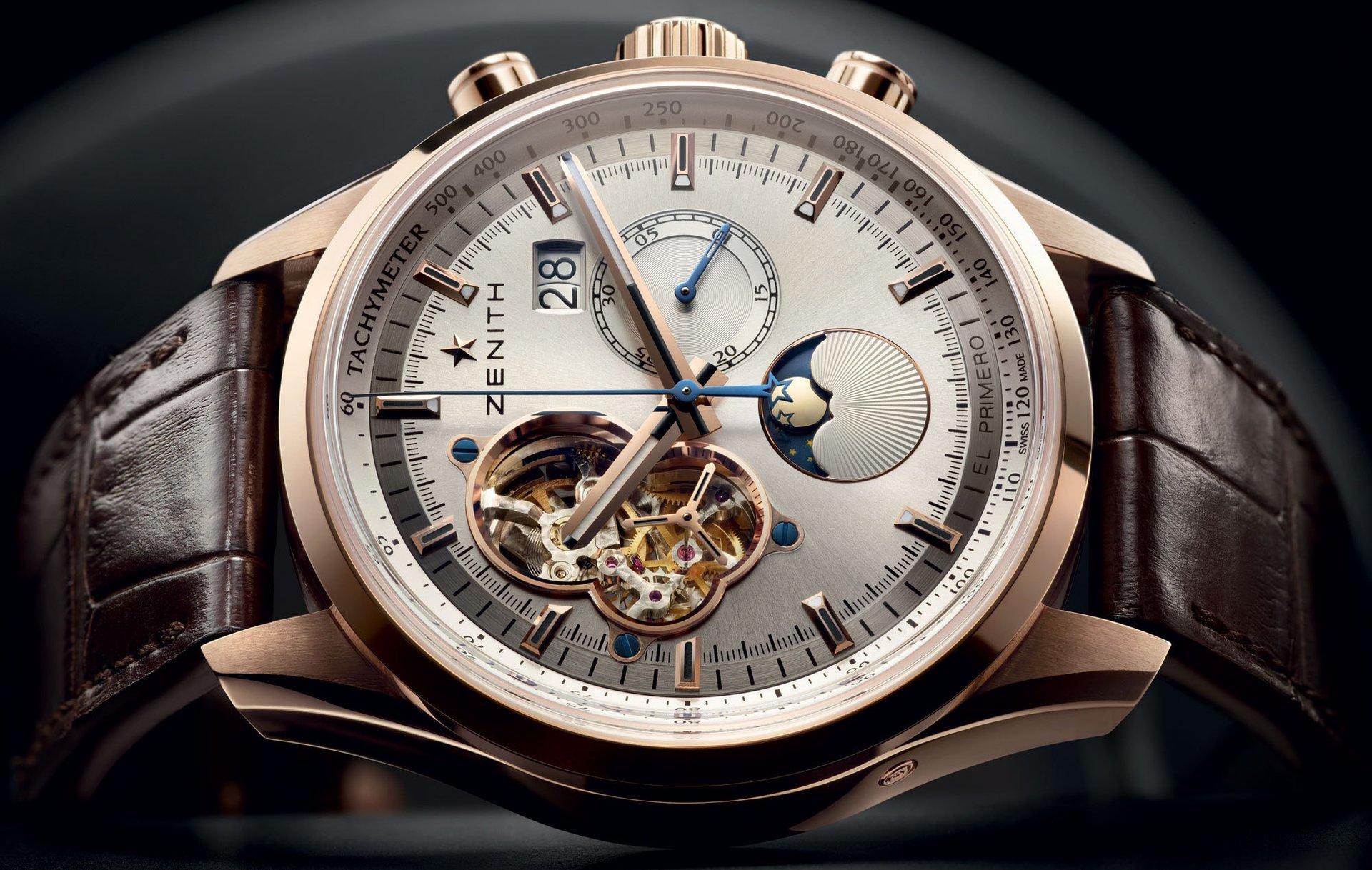 montres grande sunpahse open rose chronomaster el-primero gold moon date zenith