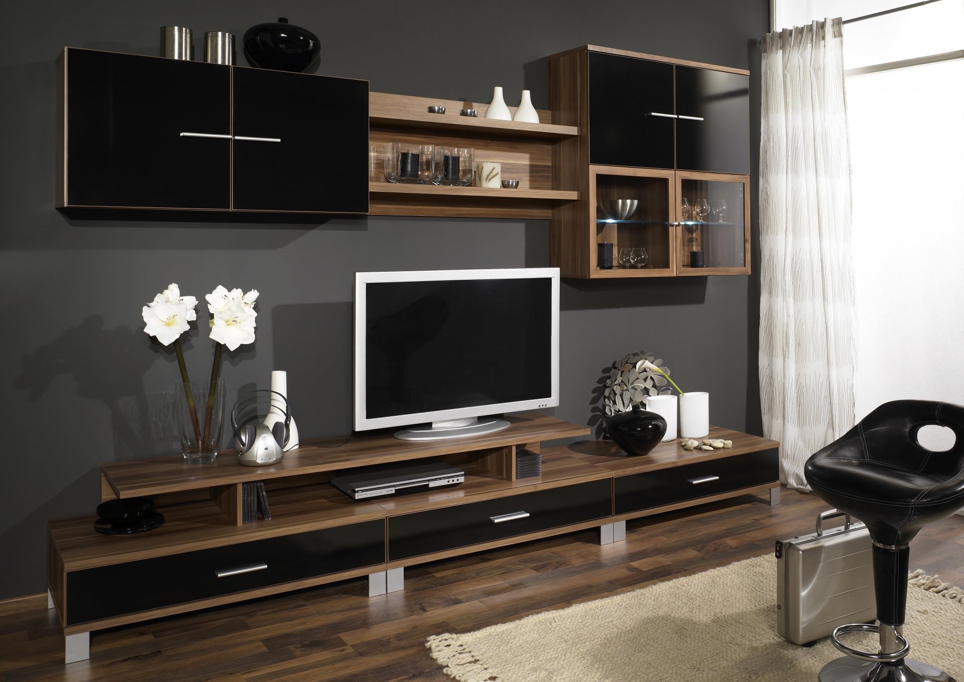 intérieur design chambre meubles armoire mur tv bois brun