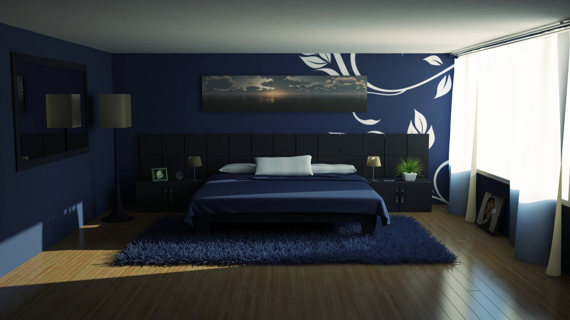 habitación alfombra cama papel pintado