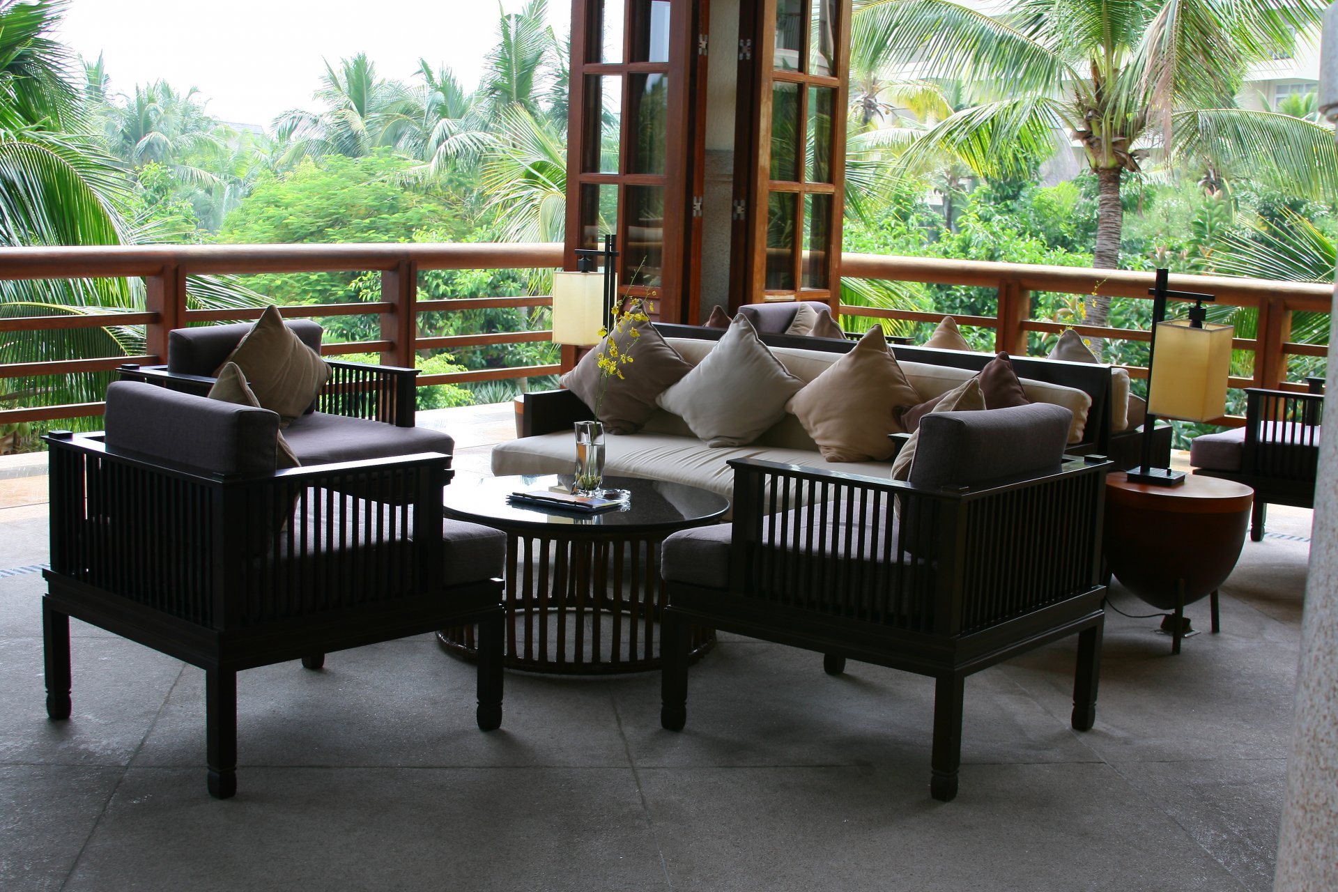 innenraum tapete hotel veranda hainan island sofas kissen urlaub reisen