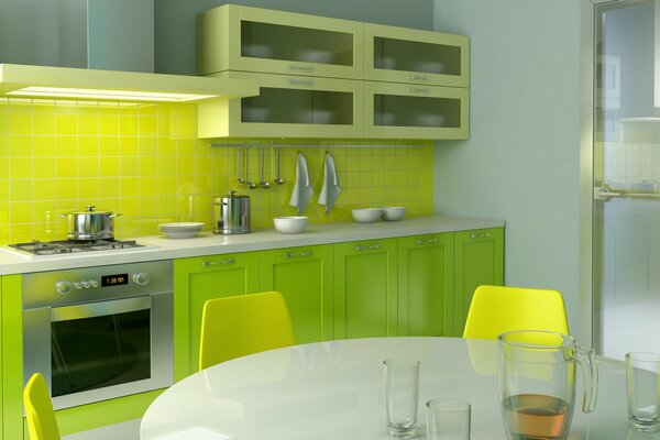 Kitchen interior in green tones