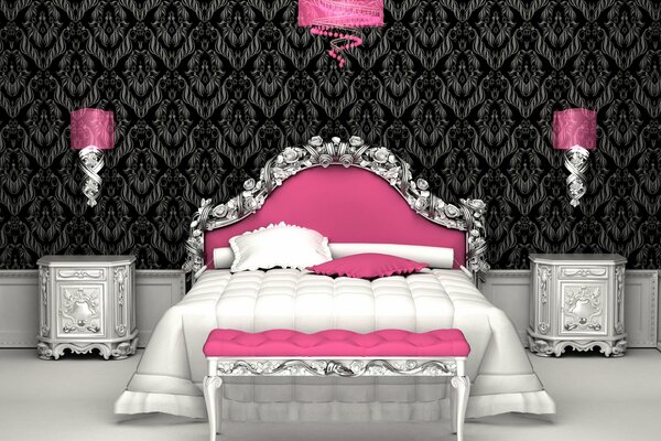 Dormitorio con cama rosa