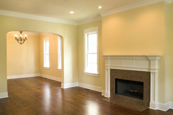 The interior of the room is brown tones